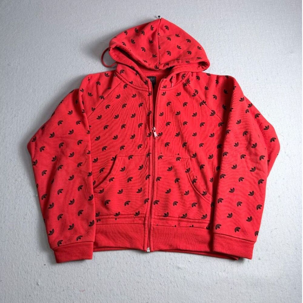 Vintage Adidas Youth L Red and Black Full Zip Hoodie Late 90's Early 2000's